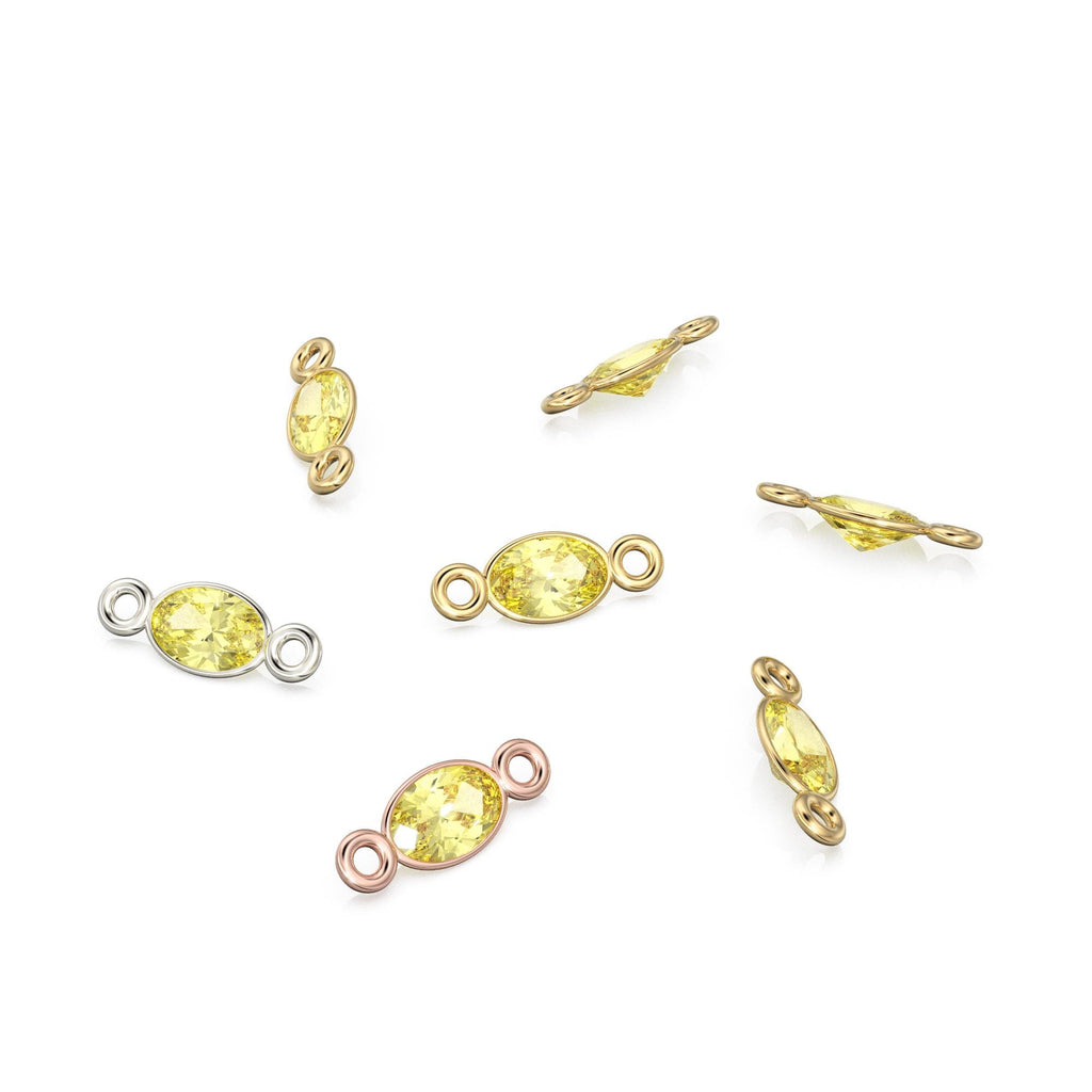 Lemon Quartz 18k Solid Gold Spacer Connector / Handmade Bracelet Finding / Necklace Gold Findings / Yellow Gemstone 4x6MM March Birthstone