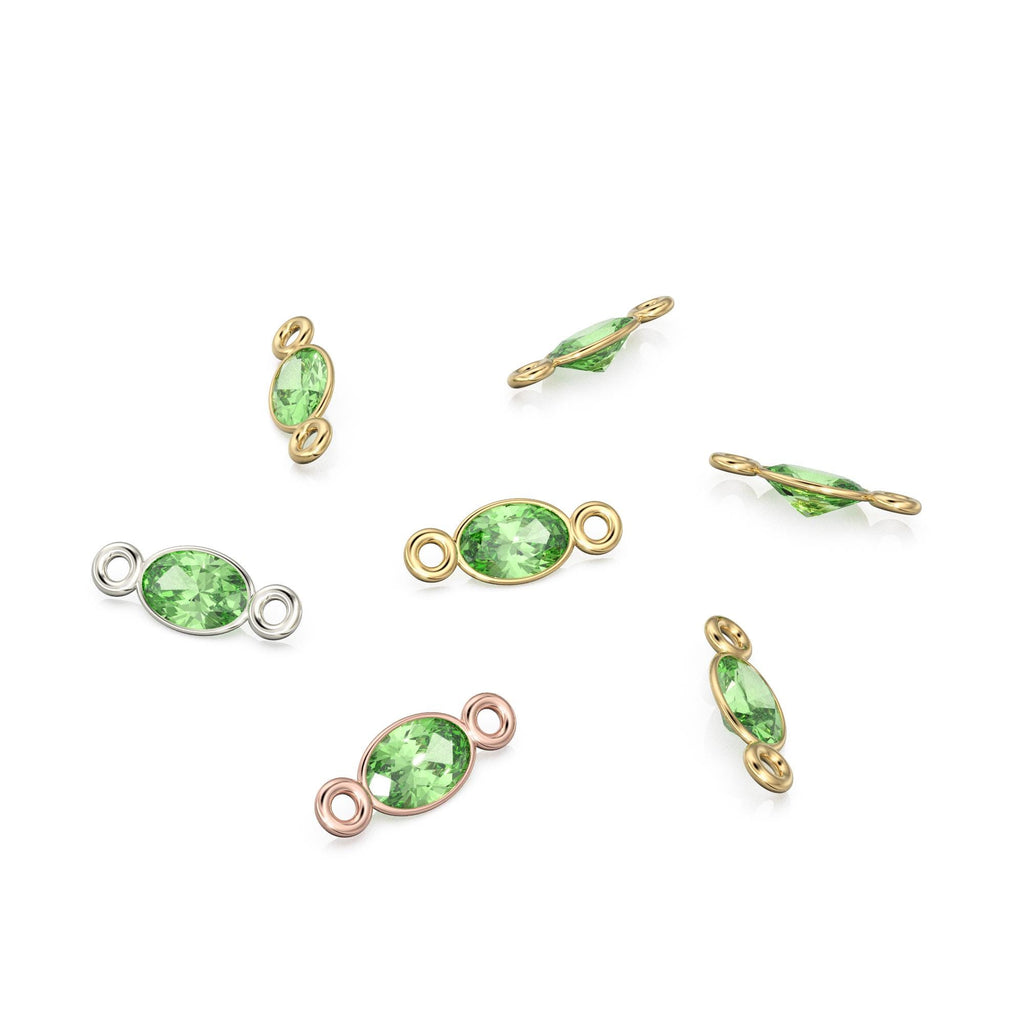 Peridot 18k Solid Gold Spacer Connector / Bracelet Finding / Necklace Gold Findings / Green Olivine Gemstone 4x6MM August Birthstone