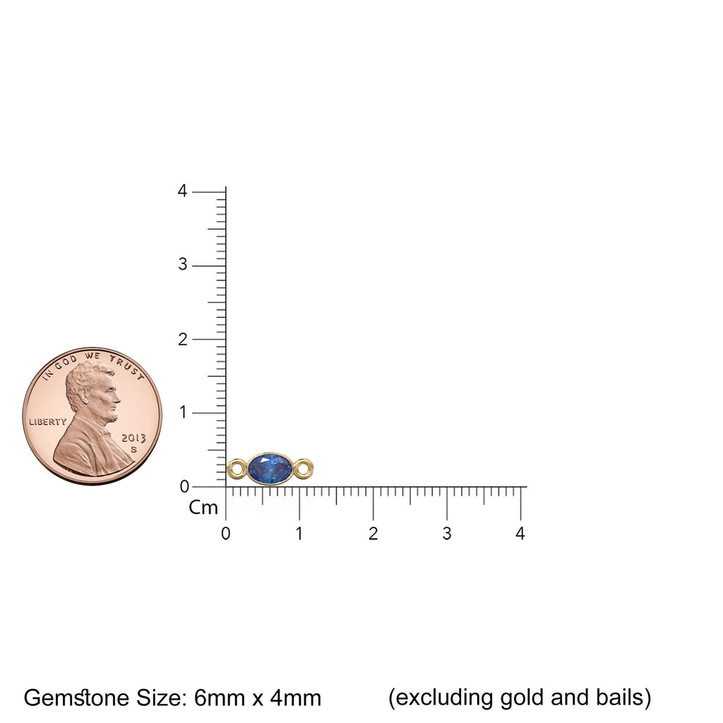 Sapphire 18k Solid Gold Spacer Connector / Handmade Bracelet Finding / Necklace Gold Findings / Blue Gemstone 4x6MM September Birthstone