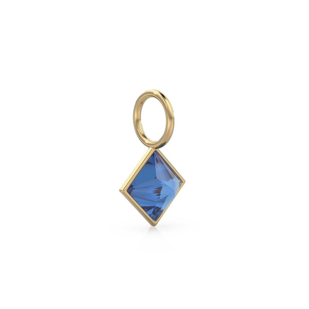 Blue Sapphire 5mm 14k Yellow Solid Gold Charm Pendant Bezel Jewelry Finding / September Birthstone / Princess Cut Blue Gemstone / Valentines