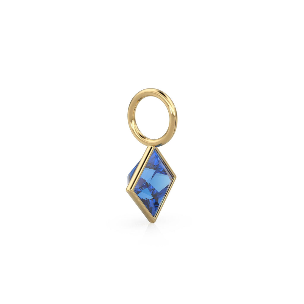 Blue Sapphire 5mm 14k Yellow Solid Gold Charm Pendant Bezel Jewelry Finding / September Birthstone / Princess Cut Blue Gemstone / Valentines