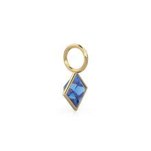 Load image into Gallery viewer, Blue Sapphire 5mm 14k Yellow Solid Gold Charm Pendant Bezel Jewelry Finding / September Birthstone / Princess Cut Blue Gemstone / Valentines
