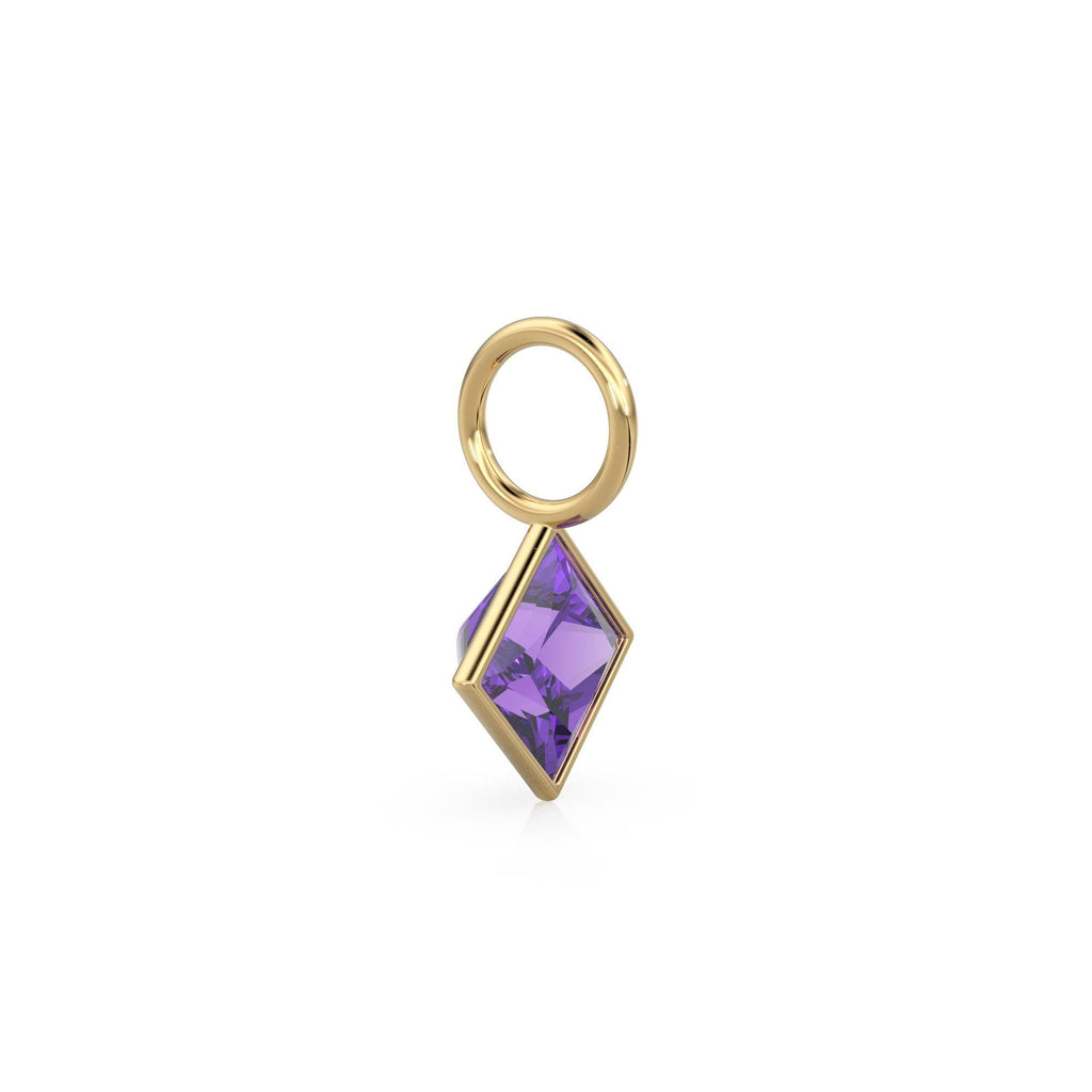 African Amethyst 5mm 14k Yellow Solid Gold Charm Pendant Bezel Jewelry Finding / September Birthstone / Princess Cut Purple Gemstone