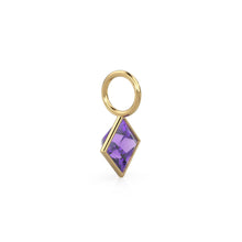 Load image into Gallery viewer, African Amethyst 5mm 14k Yellow Solid Gold Charm Pendant Bezel Jewelry Finding / September Birthstone / Princess Cut Purple Gemstone