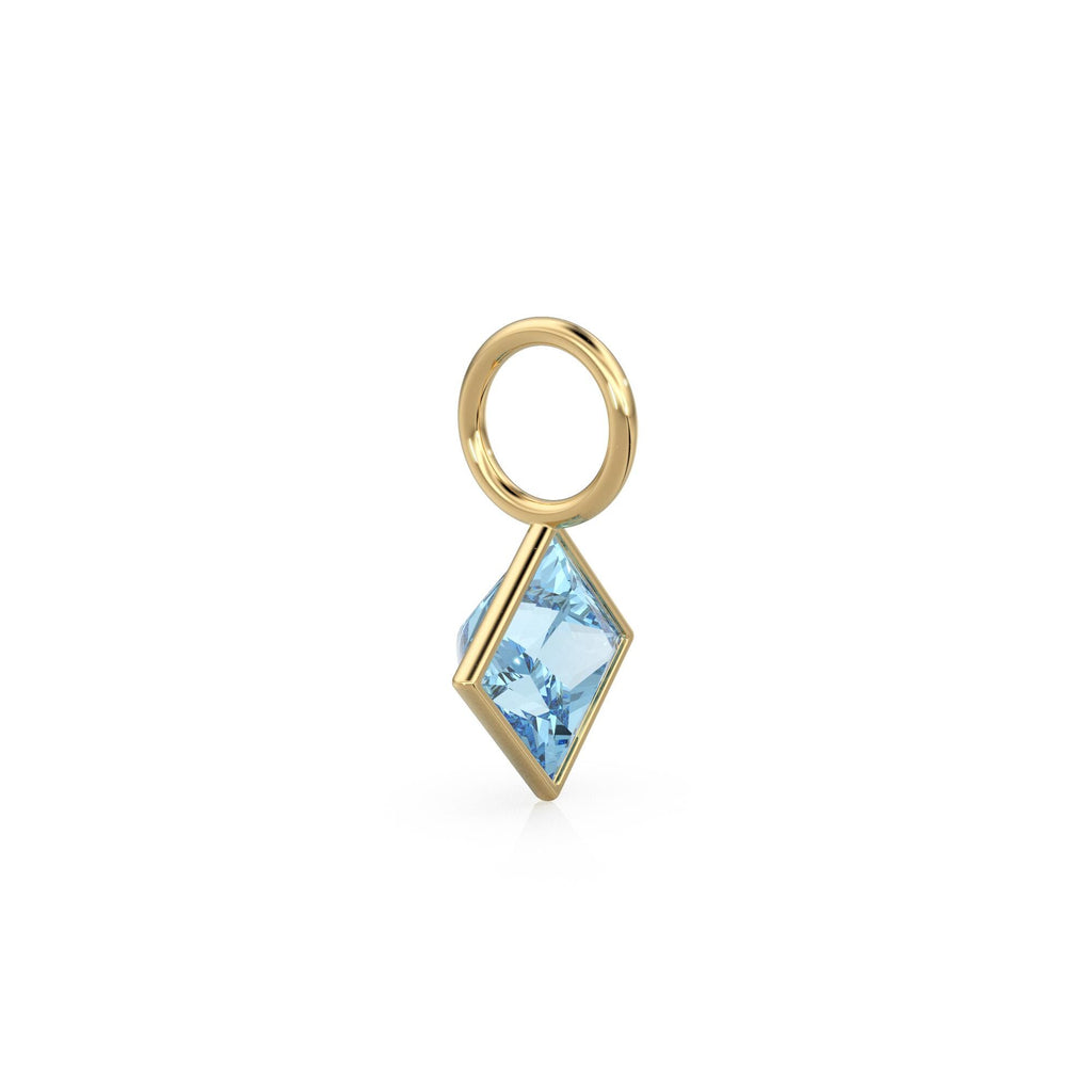 Aquamarine 5mm 14k Yellow Solid Gold Charm Pendant Bezel Jewelry Finding / March Birthstone / Princess Cut Blue Gemstone /