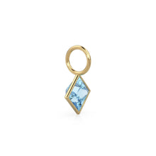 Load image into Gallery viewer, Aquamarine 5mm 14k Yellow Solid Gold Charm Pendant Bezel Jewelry Finding / March Birthstone / Princess Cut Blue Gemstone /