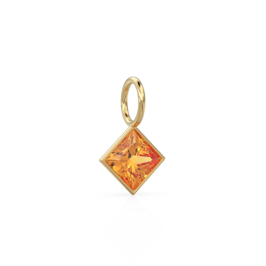 Citrine 5mm 14k Yellow Solid Gold Charm Pendant Bezel Jewelry Finding / November Birthstone / Princess Cut Yellow Gemstone /