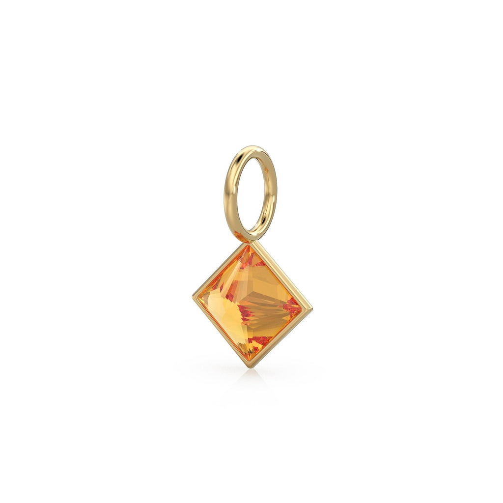 Citrine 5mm 14k Yellow Solid Gold Charm Pendant Bezel Jewelry Finding / November Birthstone / Princess Cut Yellow Gemstone /