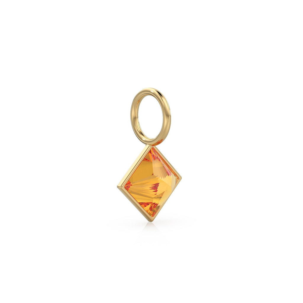 Citrine 5mm 14k Yellow Solid Gold Charm Pendant Bezel Jewelry Finding / November Birthstone / Princess Cut Yellow Gemstone /