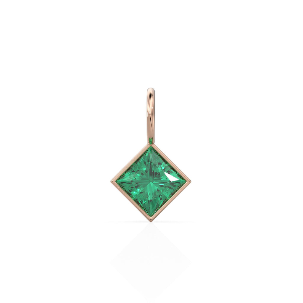 Zambian Emerald 5mm 14k Yellow Solid Gold Charm Pendant Bezel Jewelry Finding / May Birthstone / Princess Cut Green Gemstone / Valentines