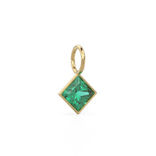 Load image into Gallery viewer, Zambian Emerald 5mm 14k Yellow Solid Gold Charm Pendant Bezel Jewelry Finding / May Birthstone / Princess Cut Green Gemstone / Valentines