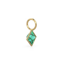 Load image into Gallery viewer, Zambian Emerald 5mm 14k Yellow Solid Gold Charm Pendant Bezel Jewelry Finding / May Birthstone / Princess Cut Green Gemstone / Valentines