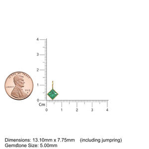 Zambian Emerald 5mm 14k Yellow Solid Gold Charm Pendant Bezel Jewelry Finding / May Birthstone / Princess Cut Green Gemstone / Valentines