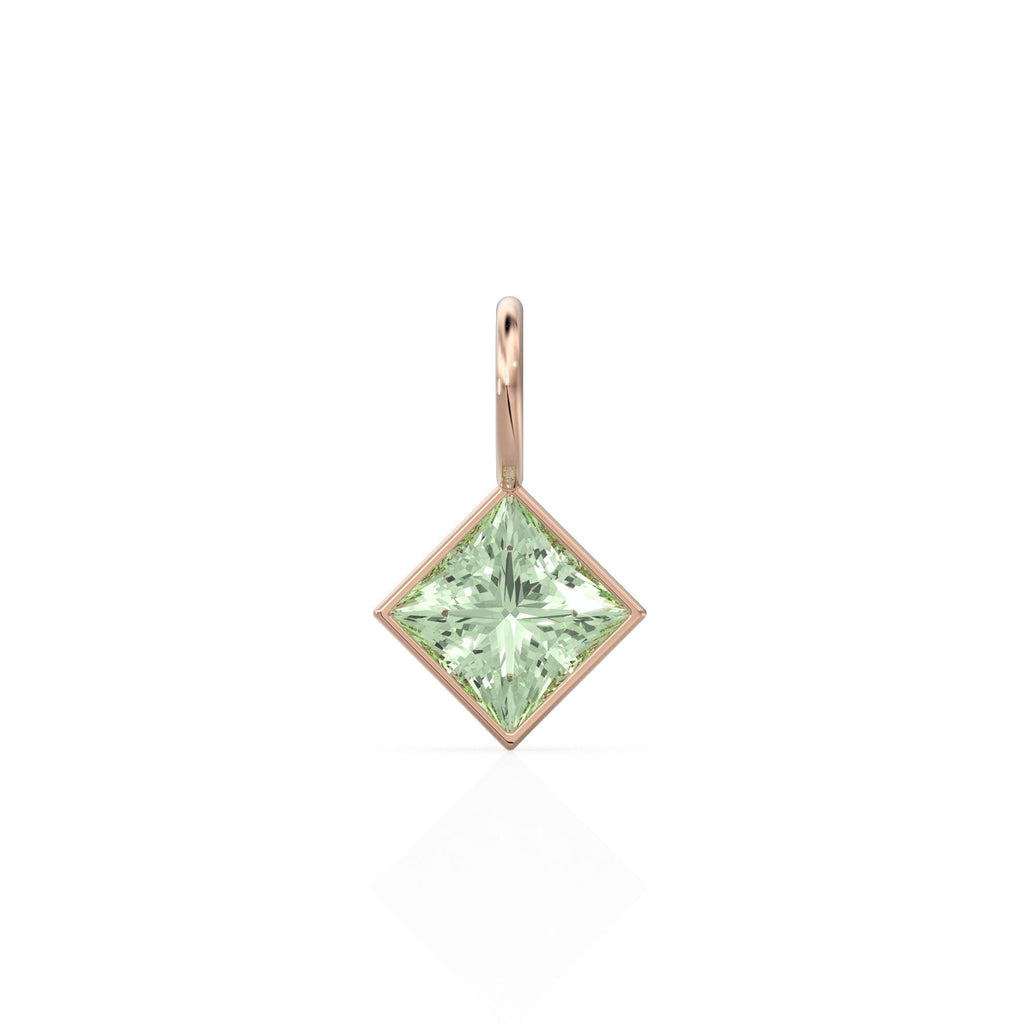 Prasiolite 5mm 14k Yellow Solid Gold Charm Pendant Bezel Jewelry Finding / February Birthstone / Princess Cut Green Amethyst Gemstone