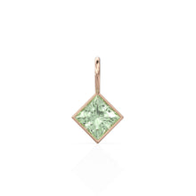 Load image into Gallery viewer, Prasiolite 5mm 14k Yellow Solid Gold Charm Pendant Bezel Jewelry Finding / February Birthstone / Princess Cut Green Amethyst Gemstone