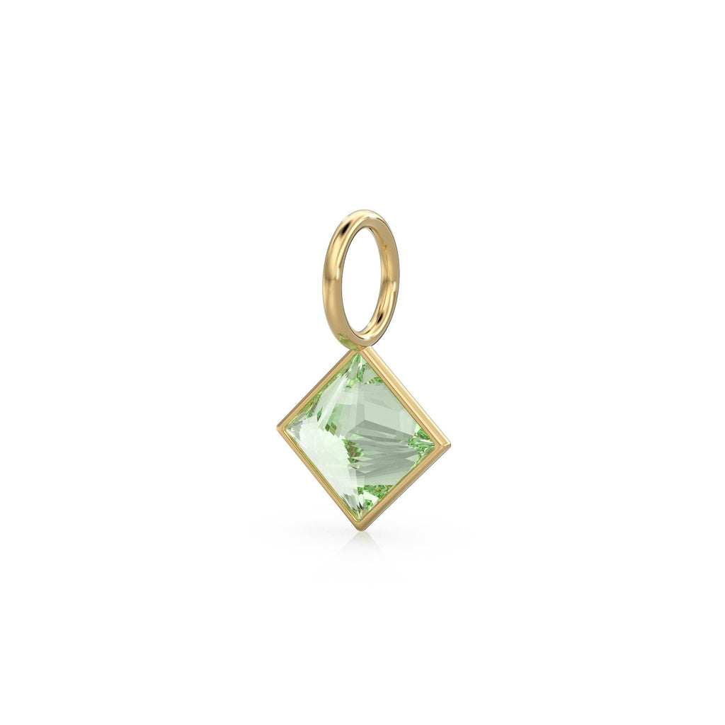 Prasiolite 5mm 14k Yellow Solid Gold Charm Pendant Bezel Jewelry Finding / February Birthstone / Princess Cut Green Amethyst Gemstone