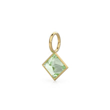 Load image into Gallery viewer, Prasiolite 5mm 14k Yellow Solid Gold Charm Pendant Bezel Jewelry Finding / February Birthstone / Princess Cut Green Amethyst Gemstone