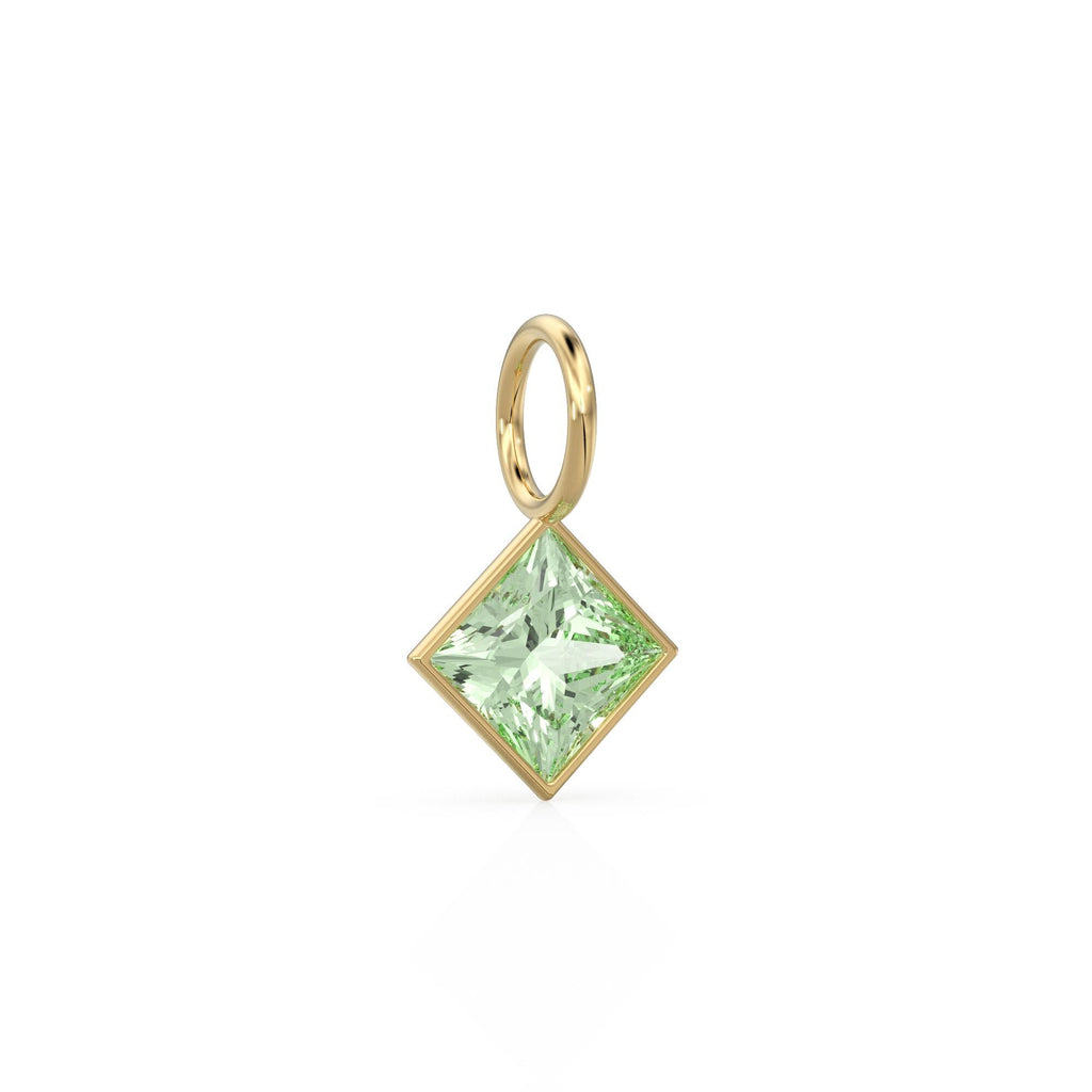 Prasiolite 5mm 14k Yellow Solid Gold Charm Pendant Bezel Jewelry Finding / February Birthstone / Princess Cut Green Amethyst Gemstone