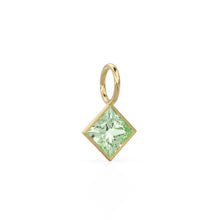 Load image into Gallery viewer, Prasiolite 5mm 14k Yellow Solid Gold Charm Pendant Bezel Jewelry Finding / February Birthstone / Princess Cut Green Amethyst Gemstone