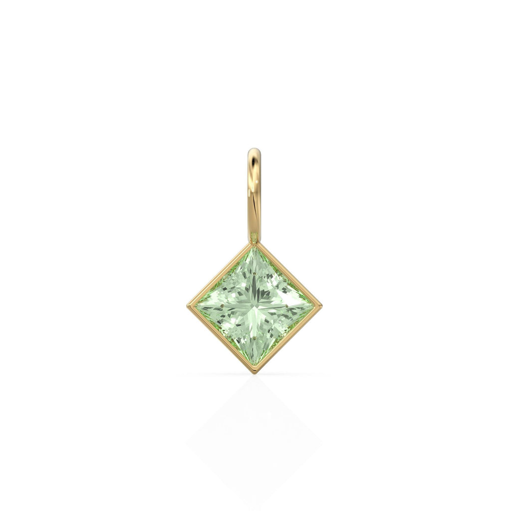 Prasiolite 5mm 14k Yellow Solid Gold Charm Pendant Bezel Jewelry Finding / February Birthstone / Princess Cut Green Amethyst Gemstone