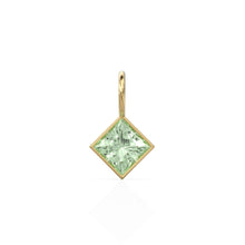 Load image into Gallery viewer, Prasiolite 5mm 14k Yellow Solid Gold Charm Pendant Bezel Jewelry Finding / February Birthstone / Princess Cut Green Amethyst Gemstone