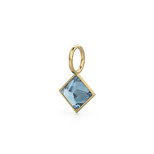Load image into Gallery viewer, London Blue Topaz 5mm 14k Yellow Solid Gold Charm Pendant Bezel Jewelry Finding / November Birthstone / Princess Cut Blue Gemstone