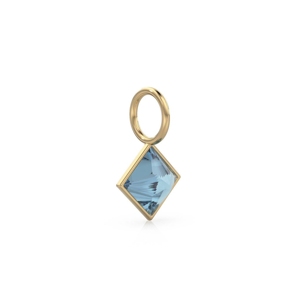 London Blue Topaz 5mm 14k Yellow Solid Gold Charm Pendant Bezel Jewelry Finding / November Birthstone / Princess Cut Blue Gemstone