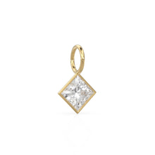 Load image into Gallery viewer, White Quartz 5mm 14k Yellow Solid Gold Charm Pendant Bezel Jewelry Finding / April Birthstone / Princess Cut Clear Gemstone / Rock Crystal