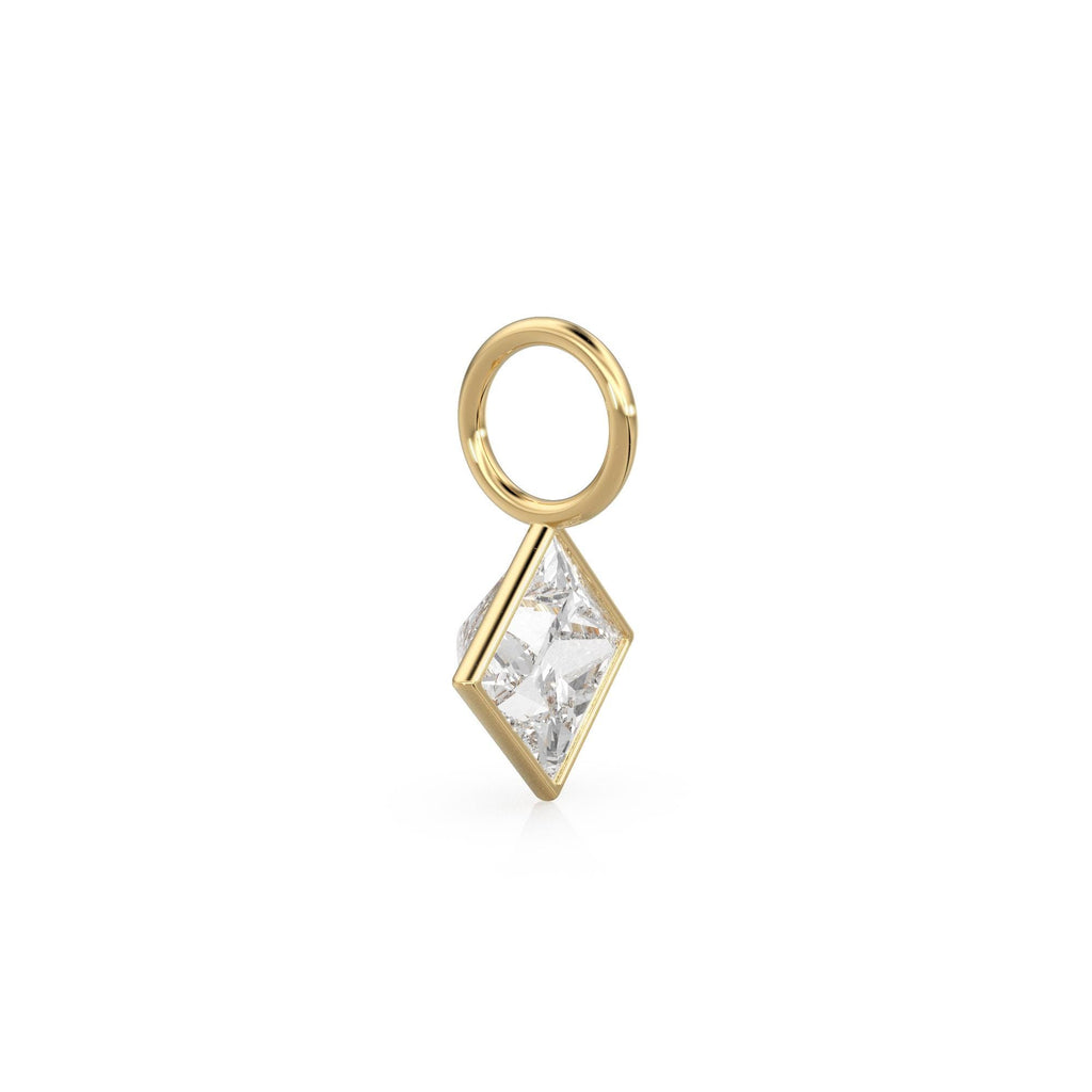 White Quartz 5mm 14k Yellow Solid Gold Charm Pendant Bezel Jewelry Finding / April Birthstone / Princess Cut Clear Gemstone / Rock Crystal