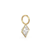 Load image into Gallery viewer, White Quartz 5mm 14k Yellow Solid Gold Charm Pendant Bezel Jewelry Finding / April Birthstone / Princess Cut Clear Gemstone / Rock Crystal