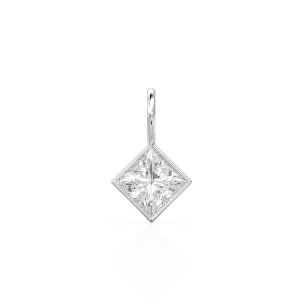 White Quartz 5mm 14k Yellow Solid Gold Charm Pendant Bezel Jewelry Finding / April Birthstone / Princess Cut Clear Gemstone / Rock Crystal
