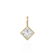 Load image into Gallery viewer, White Quartz 5mm 14k Yellow Solid Gold Charm Pendant Bezel Jewelry Finding / April Birthstone / Princess Cut Clear Gemstone / Rock Crystal
