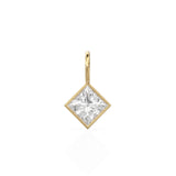 White Quartz 5mm 14k Yellow Solid Gold Charm Pendant Bezel Jewelry Finding / April Birthstone / Princess Cut Clear Gemstone / Rock Crystal