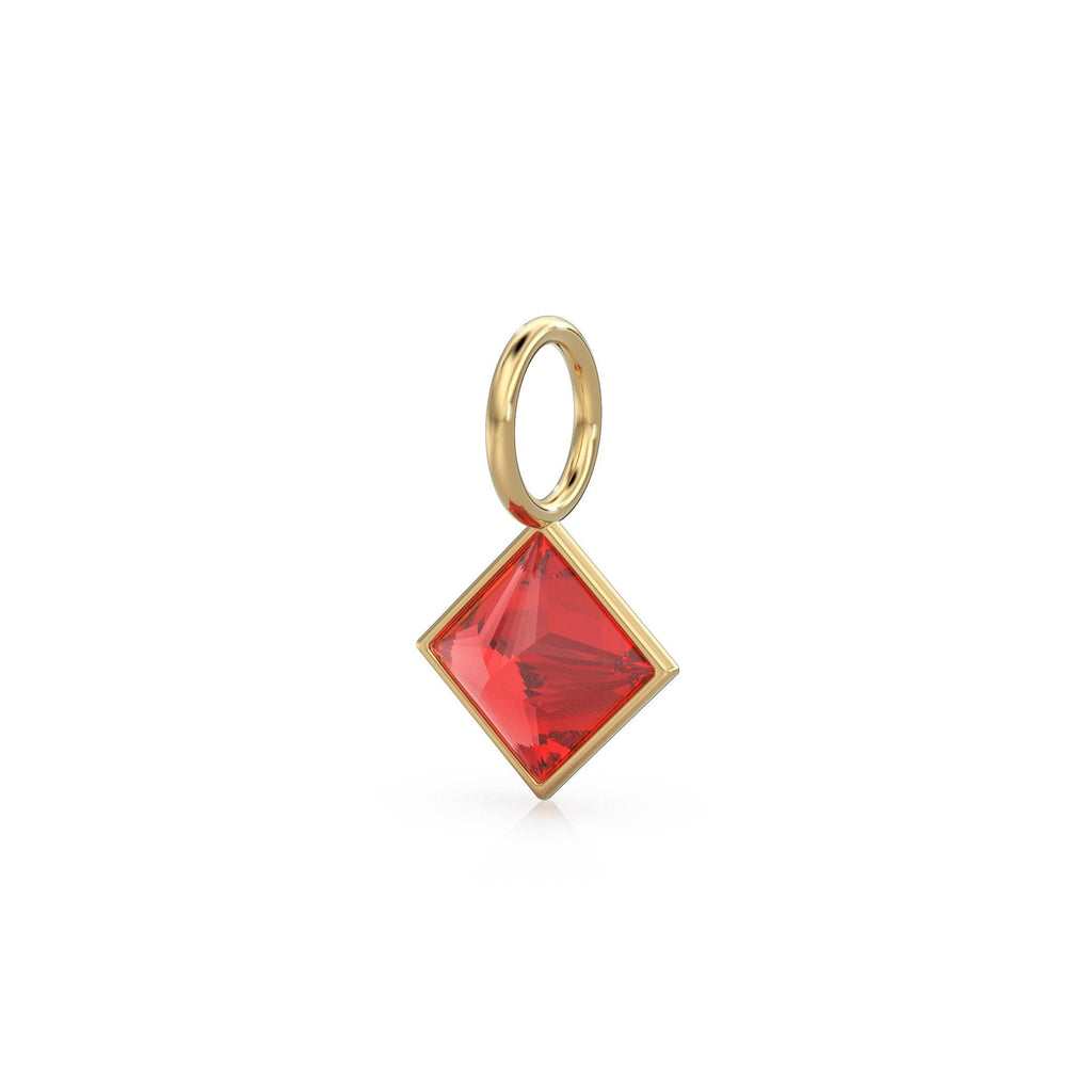 Ruby 5mm 14k Yellow Solid Gold Charm Pendant Bezel Jewelry Finding / July Birthstone / Princess Cut Red Gemstone /