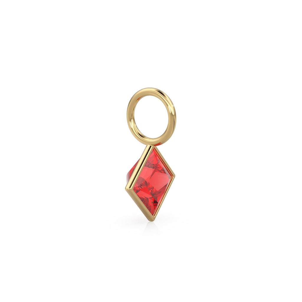 Ruby 5mm 14k Yellow Solid Gold Charm Pendant Bezel Jewelry Finding / July Birthstone / Princess Cut Red Gemstone /
