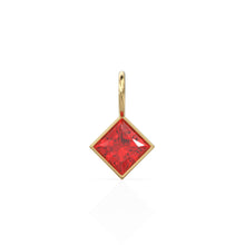 Load image into Gallery viewer, Ruby 5mm 14k Yellow Solid Gold Charm Pendant Bezel Jewelry Finding / July Birthstone / Princess Cut Red Gemstone /