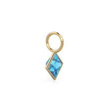 Load image into Gallery viewer, Swiss Blue Topaz 5mm 14k Yellow Solid Gold Charm Pendant Bezel Jewelry Finding / November Birthstone / Princess Cut Blue Gemstone / Gift her