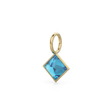 Load image into Gallery viewer, Swiss Blue Topaz 5mm 14k Yellow Solid Gold Charm Pendant Bezel Jewelry Finding / November Birthstone / Princess Cut Blue Gemstone / Gift her