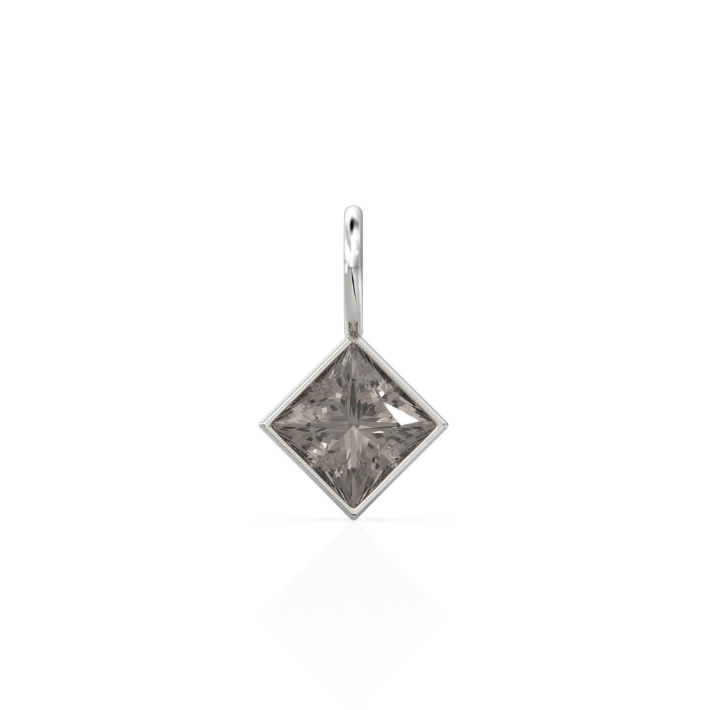 Smoky Quartz 5mm 14k Yellow Solid Gold Charm Pendant Bezel Jewelry Finding / June Birthstone / Princess Cut Brown Gemstone /