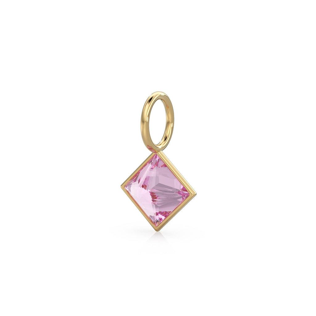 Tourmaline 5mm 14k Yellow Solid Gold Charm Pendant Bezel Jewelry Finding / October Birthstone / Princess Cut Pink Gemstone /