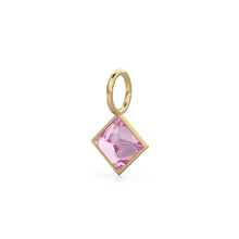 Load image into Gallery viewer, Tourmaline 5mm 14k Yellow Solid Gold Charm Pendant Bezel Jewelry Finding / October Birthstone / Princess Cut Pink Gemstone /
