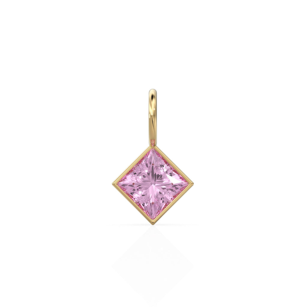 Tourmaline 5mm 14k Yellow Solid Gold Charm Pendant Bezel Jewelry Finding / October Birthstone / Princess Cut Pink Gemstone /