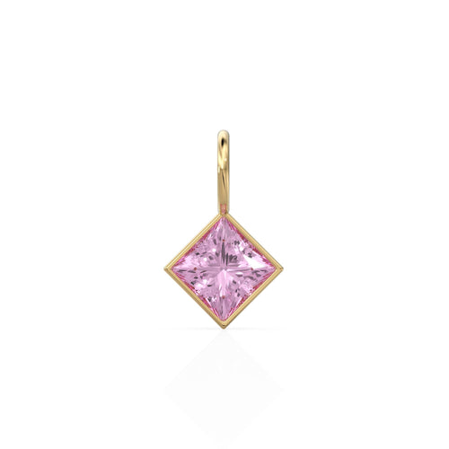 Tourmaline 5mm 14k Yellow Solid Gold Charm Pendant Bezel Jewelry Finding / October Birthstone / Princess Cut Pink Gemstone /