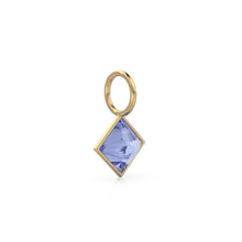 Load image into Gallery viewer, Tanzanite 5mm 14k Yellow Solid Gold Charm Pendant Bezel Jewelry Finding / December Birthstone / Princess Cut Blue Gemstone /