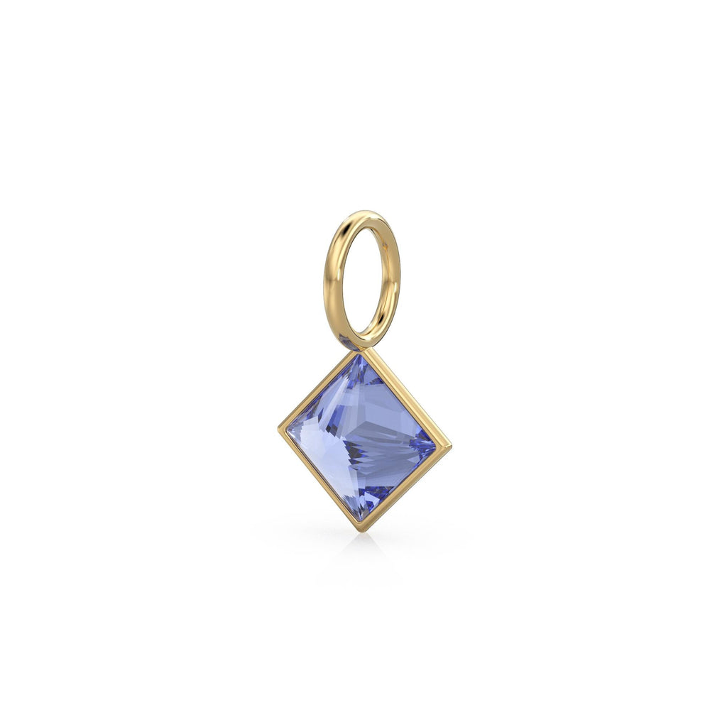 Tanzanite 5mm 14k Yellow Solid Gold Charm Pendant Bezel Jewelry Finding / December Birthstone / Princess Cut Blue Gemstone /