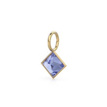 Load image into Gallery viewer, Tanzanite 5mm 14k Yellow Solid Gold Charm Pendant Bezel Jewelry Finding / December Birthstone / Princess Cut Blue Gemstone /