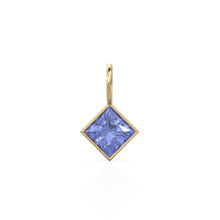 Load image into Gallery viewer, Tanzanite 5mm 14k Yellow Solid Gold Charm Pendant Bezel Jewelry Finding / December Birthstone / Princess Cut Blue Gemstone /