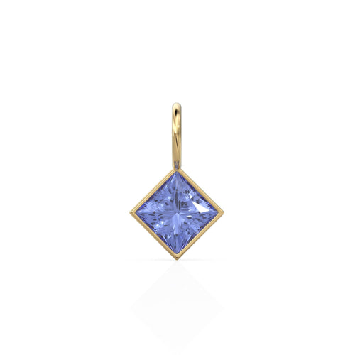 Tanzanite 5mm 14k Yellow Solid Gold Charm Pendant Bezel Jewelry Finding / December Birthstone / Princess Cut Blue Gemstone /