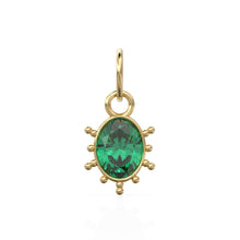 Load image into Gallery viewer, Zambian Emerald Oval Tribal Solid Gold Charm / Green Gemstone Handmade Gold Pendant / 1pc 14k Solid Gold Antique Jewelry Making Findings
