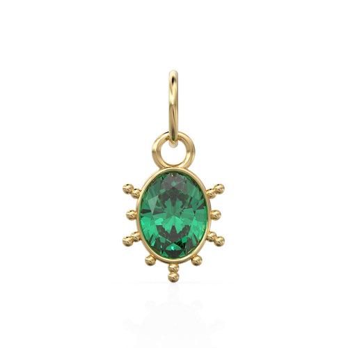Zambian Emerald Oval Tribal Solid Gold Charm / Green Gemstone Handmade Gold Pendant / 1pc 14k Solid Gold Antique Jewelry Making Findings